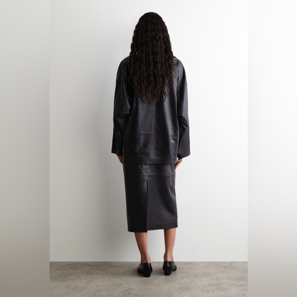 COS Leather Black Midi Skirt $479 MSRP Sz 10 - Picture 5 of 9